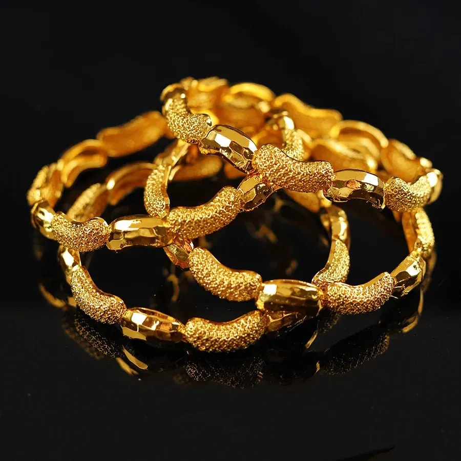 4PC Gold-Plated Ethiopian Bangle Set for Women – Middle Eastern & African Bracelet Jewelry