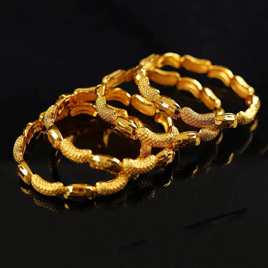 4PC Gold-Plated Ethiopian Bangle Set for Women – Middle Eastern & African Bracelet Jewelry