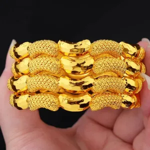 4PC Gold-Plated Ethiopian Bangle Set for Women – Middle Eastern & African Bracelet Jewelry