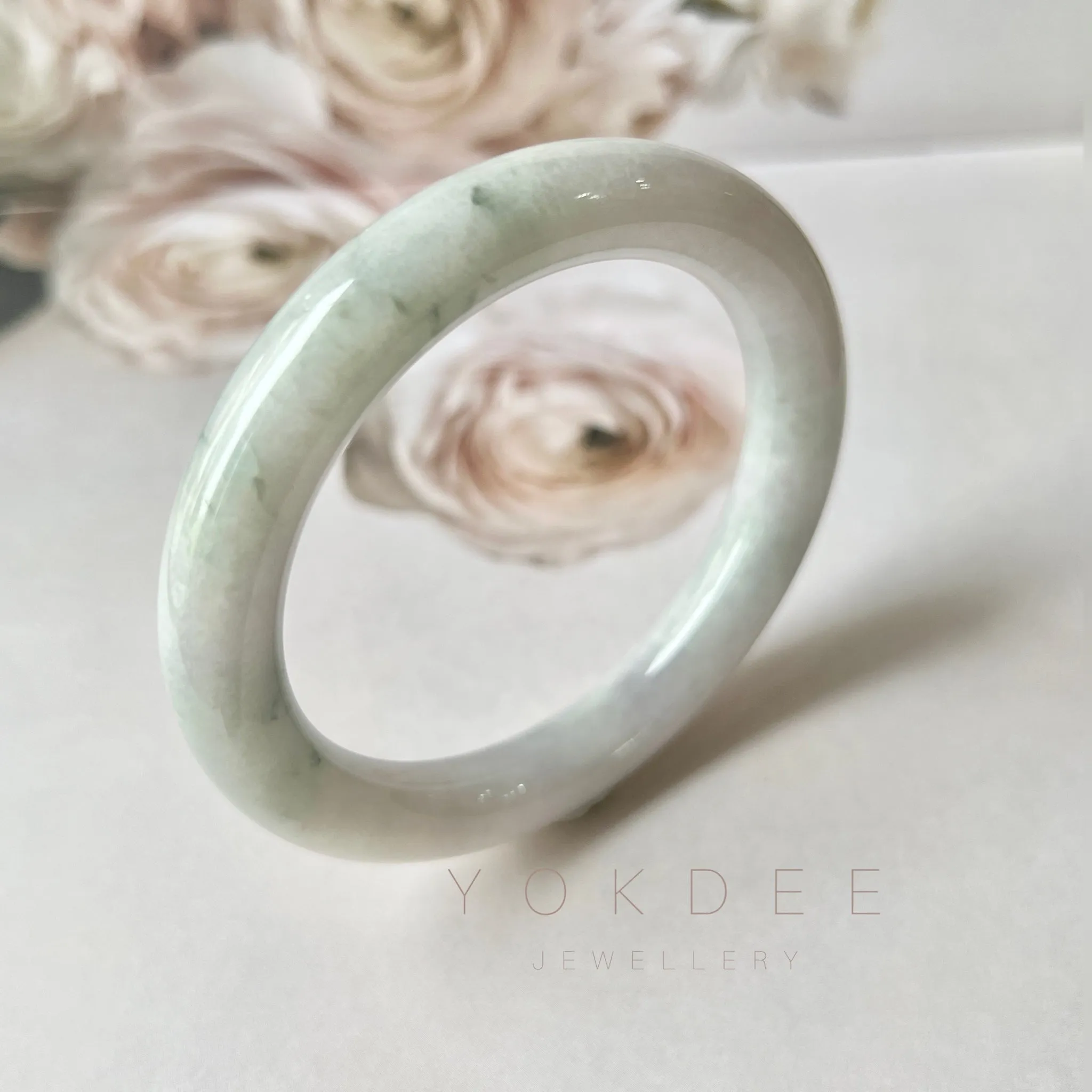 55.9mm A-Grade Natural Lilac Floral Jadeite Traditional Round Bangle No.330071