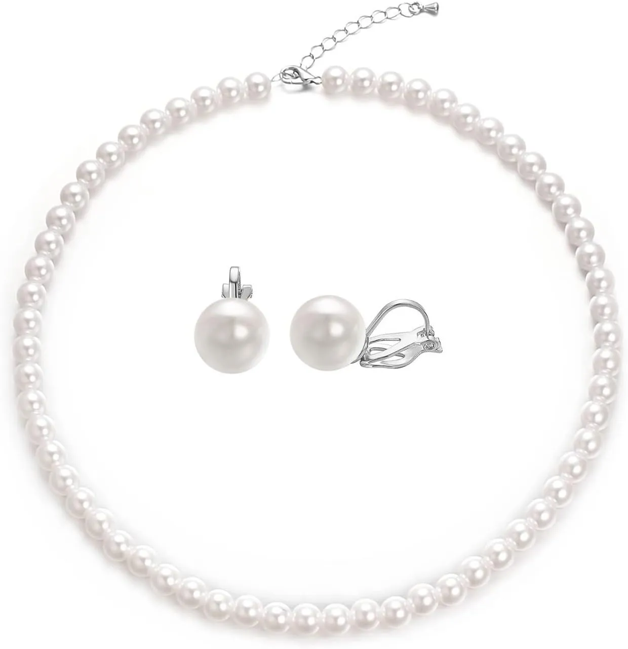 8mm 10mm Faux Pearl Necklace Earrings Set for Women White Black Round Glass Pearl Wedding Jewelry Gifts