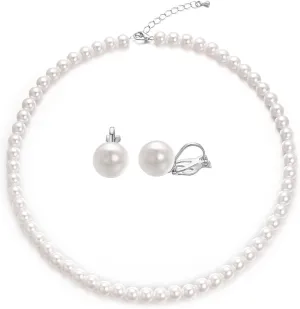 8mm 10mm Faux Pearl Necklace Earrings Set for Women White Black Round Glass Pearl Wedding Jewelry Gifts