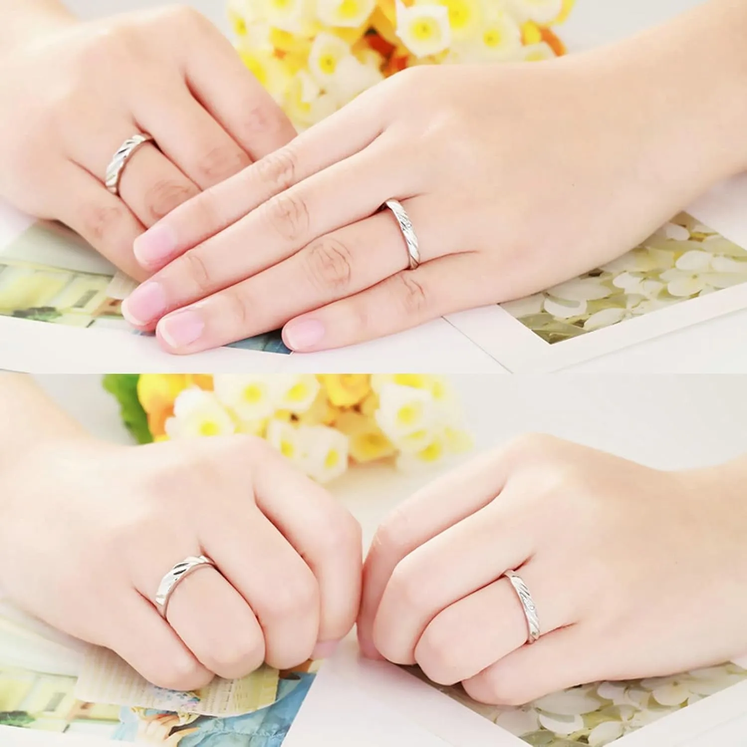 925 Promise Rings for Couples, Adjustable Engagement Rings for Couples Customize Wave Ring with Cubic Zirconia