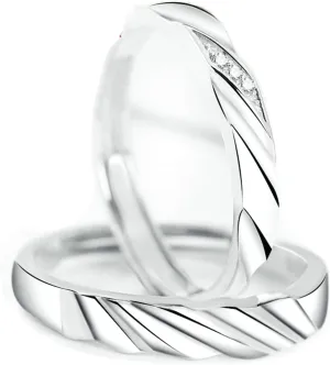 925 Promise Rings for Couples, Adjustable Engagement Rings for Couples Customize Wave Ring with Cubic Zirconia