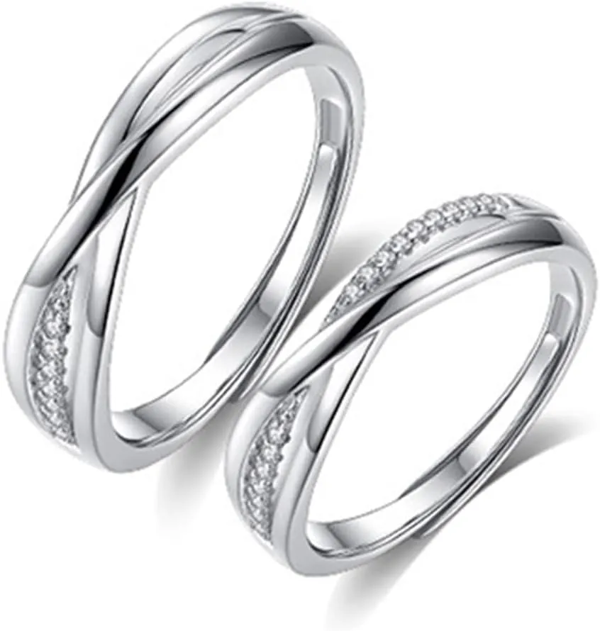 925 Promise Rings for Couples, Unique Wedding Bands for Couples Custom Adjustable Infinity Ring with Cubic Zirconia