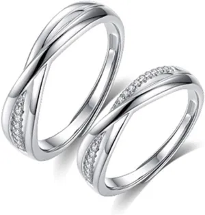 925 Promise Rings for Couples, Unique Wedding Bands for Couples Custom Adjustable Infinity Ring with Cubic Zirconia