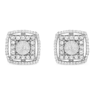 .925 Sterling Silver 1.0 Cttw Round Diamond Double Halo and Disc Stud Earring (I-J Color, I2-I3 Clarity)