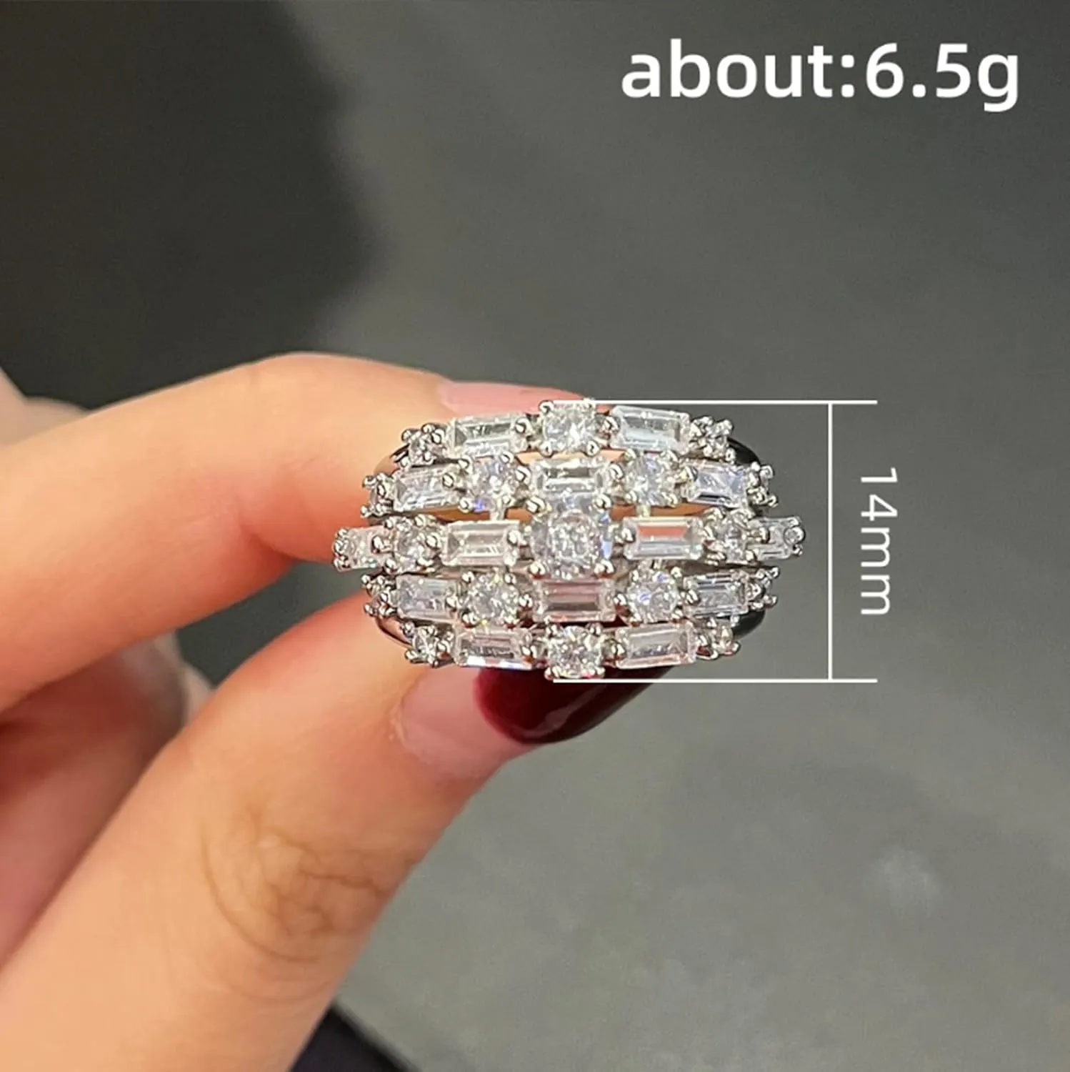 925 Sterling Silver Full Diamond 14mm Wide Cosmic Arch Bridge Full of Stars Geometric Zirconia Wedding Engagement Diamond Ring for Women, 18k Gold Eternal CZ Promise Wedding Ring for Women(8)