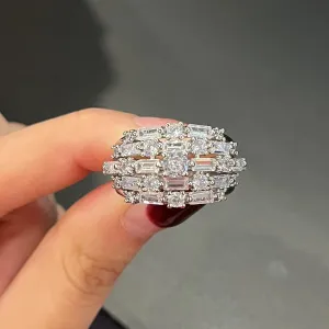 925 Sterling Silver Full Diamond 14mm Wide Cosmic Arch Bridge Full of Stars Geometric Zirconia Wedding Engagement Diamond Ring for Women, 18k Gold Eternal CZ Promise Wedding Ring for Women(8)