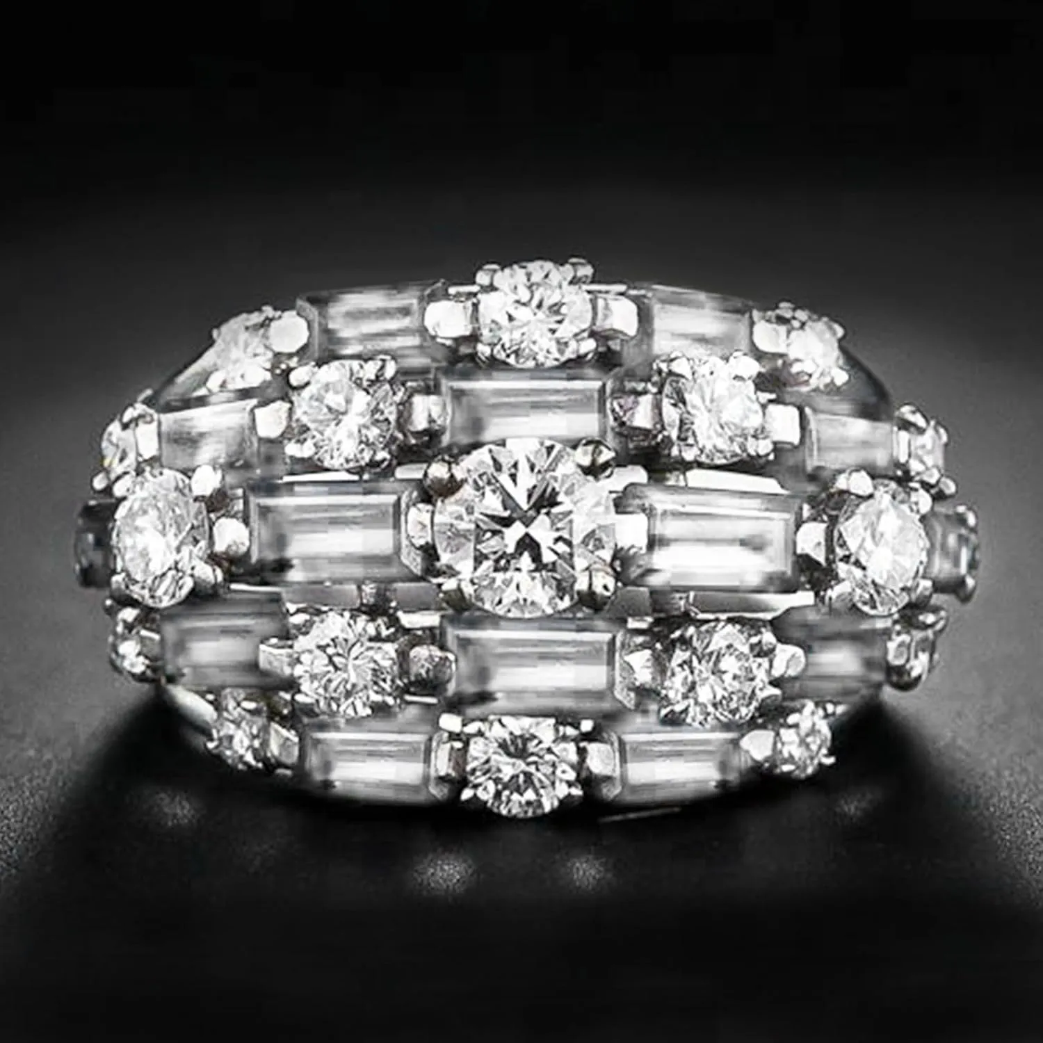 925 Sterling Silver Full Diamond 14mm Wide Cosmic Arch Bridge Full of Stars Geometric Zirconia Wedding Engagement Diamond Ring for Women, 18k Gold Eternal CZ Promise Wedding Ring for Women(8)
