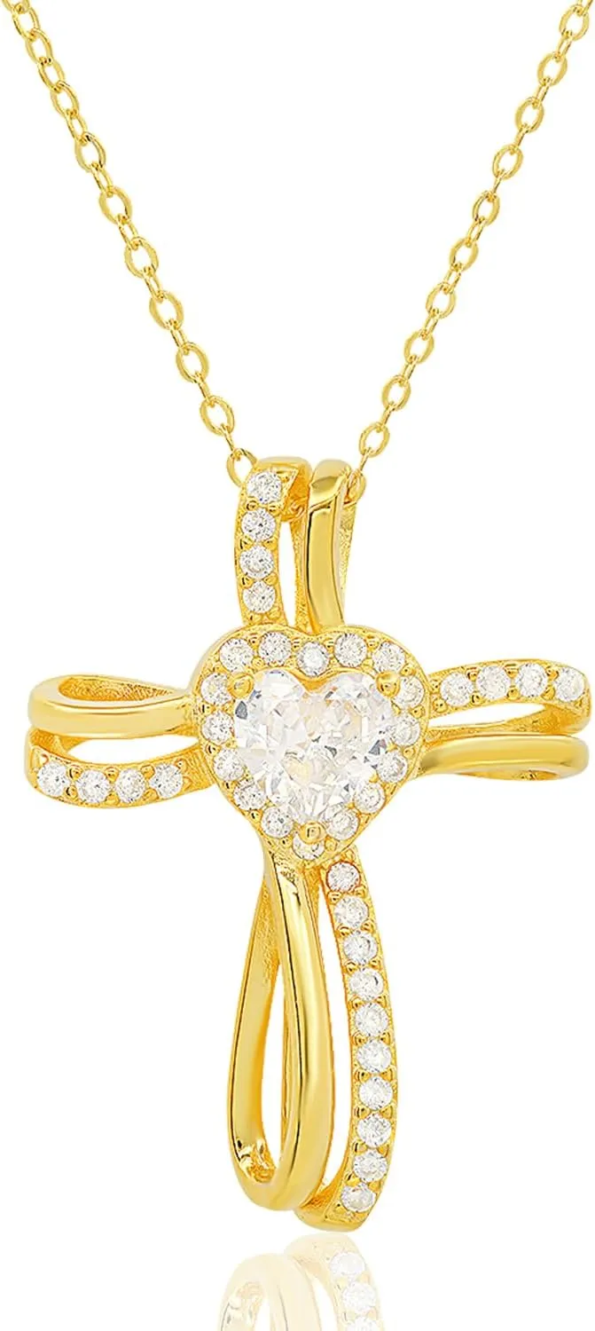 925 Sterling Silver Necklace | 14k Gold Cross Necklaces for Women | Silver Jewelry Crucifix Necklace Women | Dainty Gold Necklace Gold Jewelry for Women | 18" Silver Cross Pendant