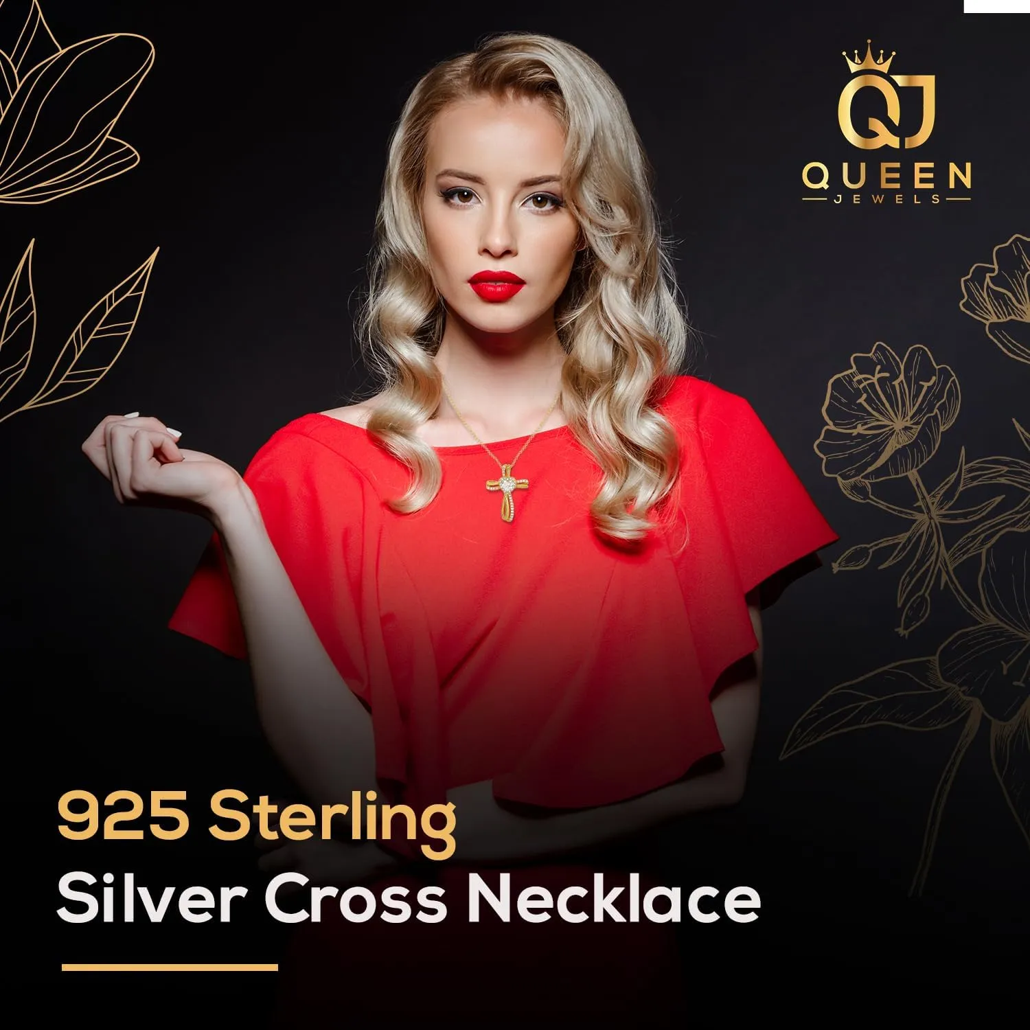 925 Sterling Silver Necklace | 14k Gold Cross Necklaces for Women | Silver Jewelry Crucifix Necklace Women | Dainty Gold Necklace Gold Jewelry for Women | 18" Silver Cross Pendant