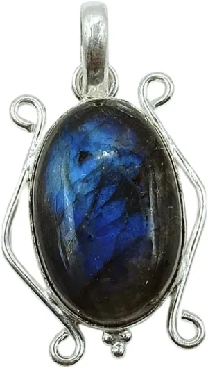 925 Sterling Silver Plated Base Necklaces Oval Labradorite Gemstone Pendant with Silver Setting, 1.5 x 1 inches