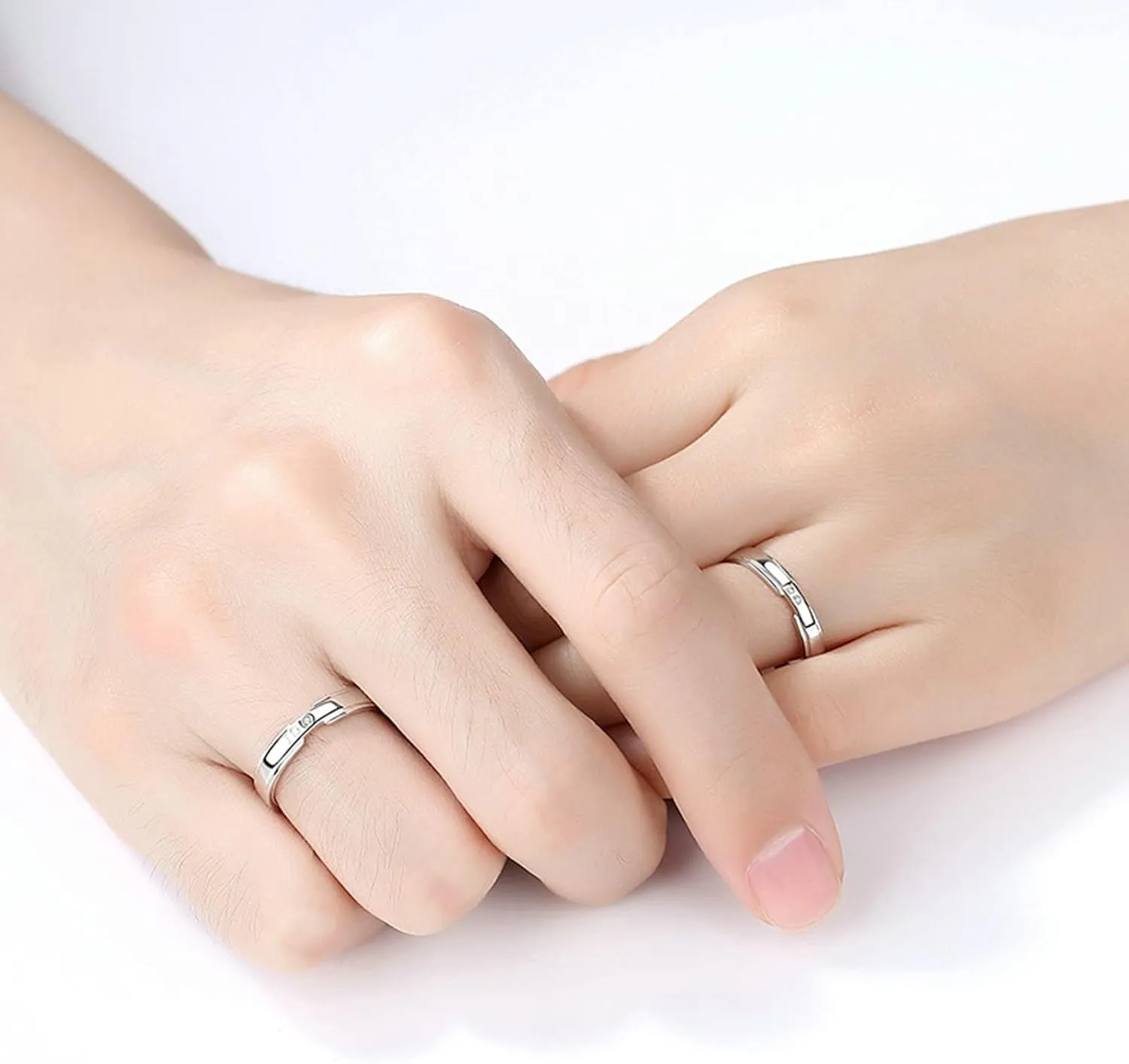 Adjustable Couples Rings Set, 925 Sterling Silver Wedding Rings for Couples Personalized Cubic Zirconia Ring Engraved I Do