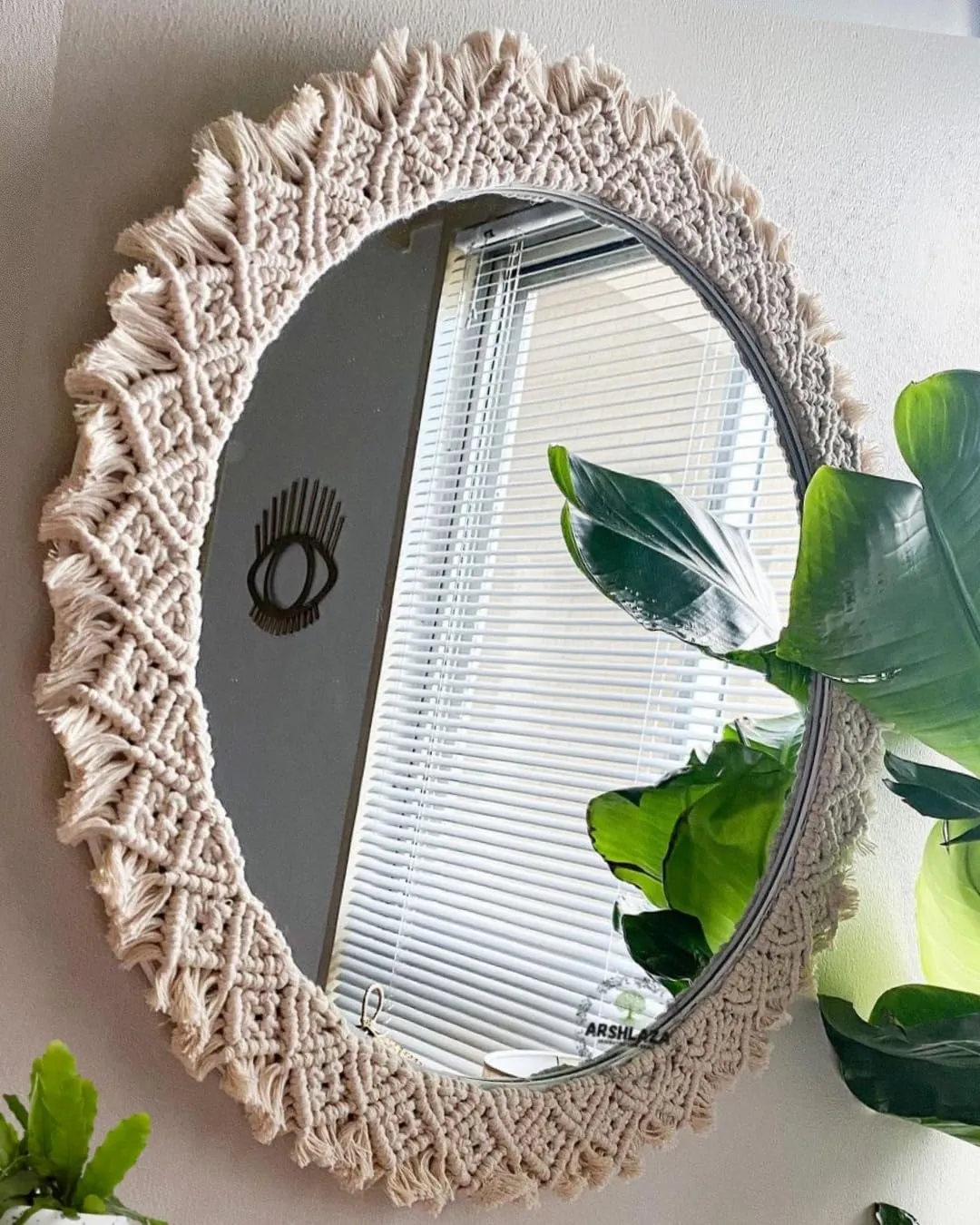 ARSHLAZA Macrame Hanging Wall Mirror with Macrame Round Mirror Art Boho Decor Macrame Decorative Mirror [M10]