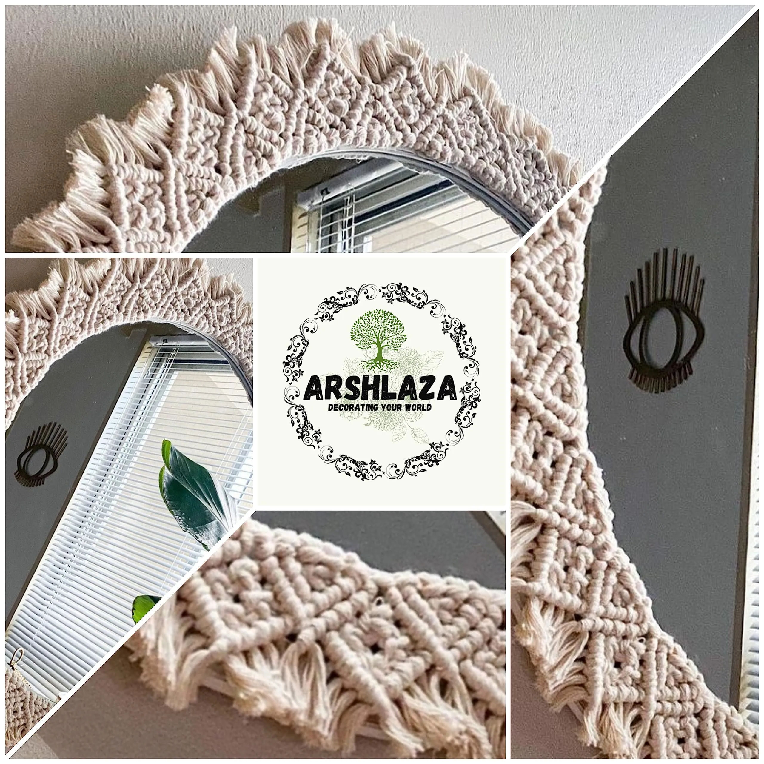 ARSHLAZA Macrame Hanging Wall Mirror with Macrame Round Mirror Art Boho Decor Macrame Decorative Mirror [M10]