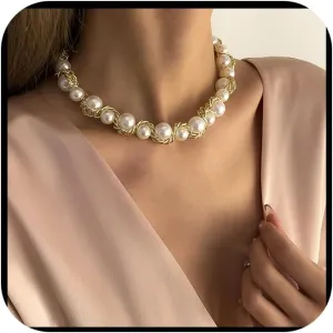 Artificial Pearl Necklaces For Women??White Big Pearl Layer Silver Necklace Beaded Trendy Heart Dainty Statement Cute Wedding Simple Bride Jewelry For Women