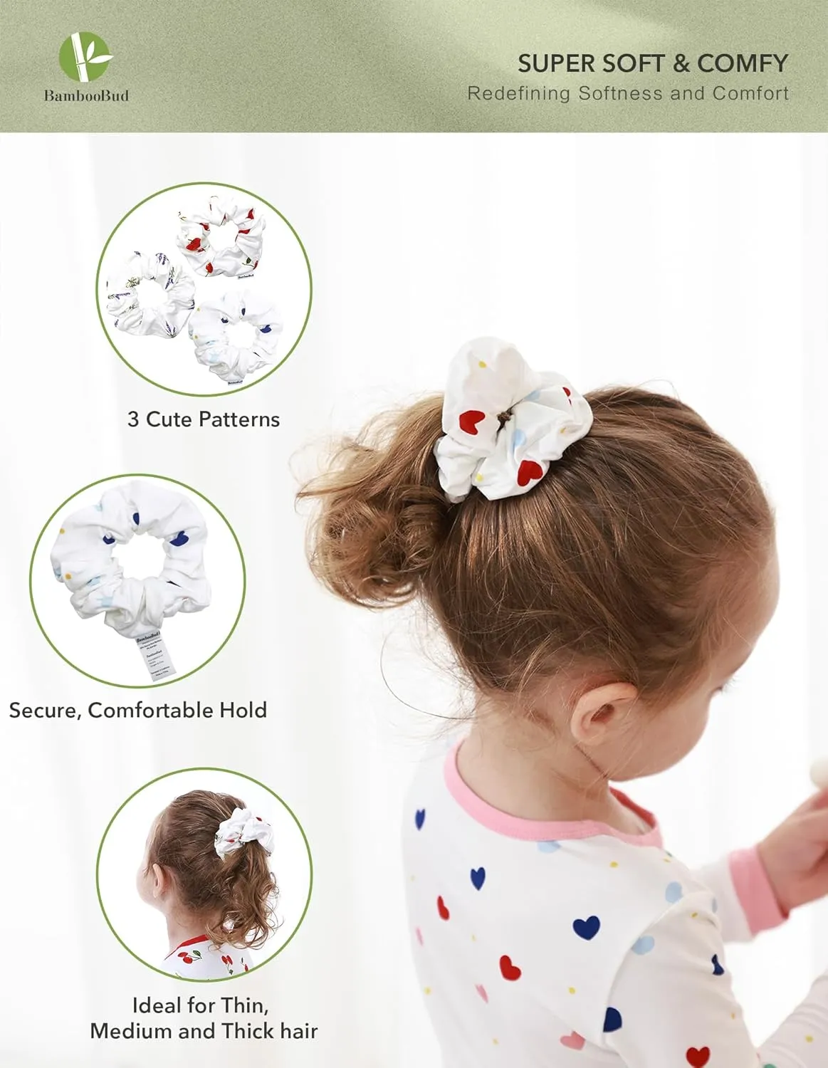 Baby Girls Hair Scrunchies Hair Ties for Girl Kids 3PCS Hair Accessories Toddler Infants Kids Elastics, Lavender/Heart/Cherry