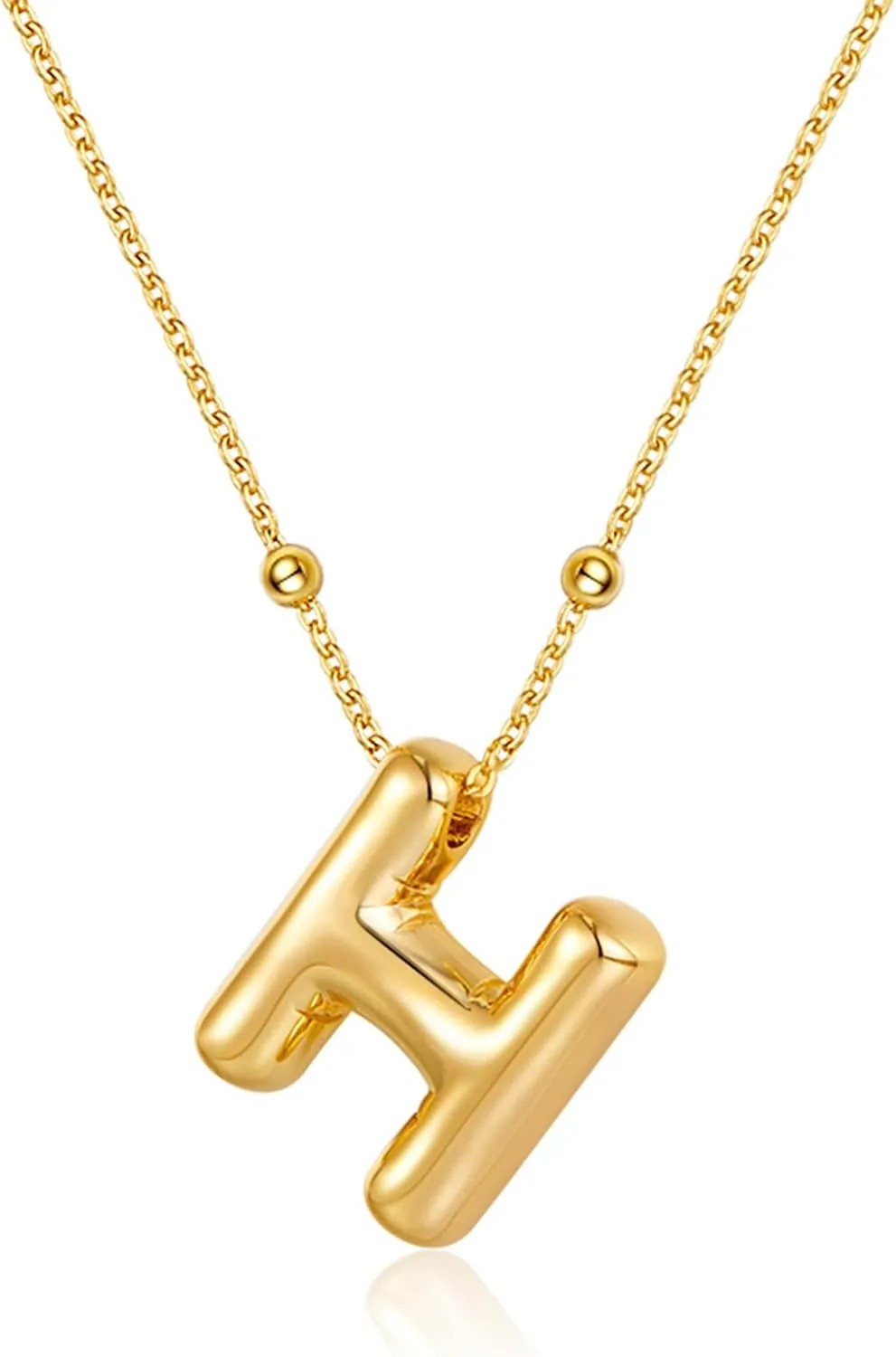 Balloon Initial Necklaces for Women Bubble Letter Necklace Gold Chain Pendant Alphabet Necklaces Chunky Letter Name Personalized Jewelry (H)