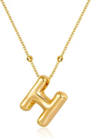 Balloon Initial Necklaces for Women Bubble Letter Necklace Gold Chain Pendant Alphabet Necklaces Chunky Letter Name Personalized Jewelry (H)