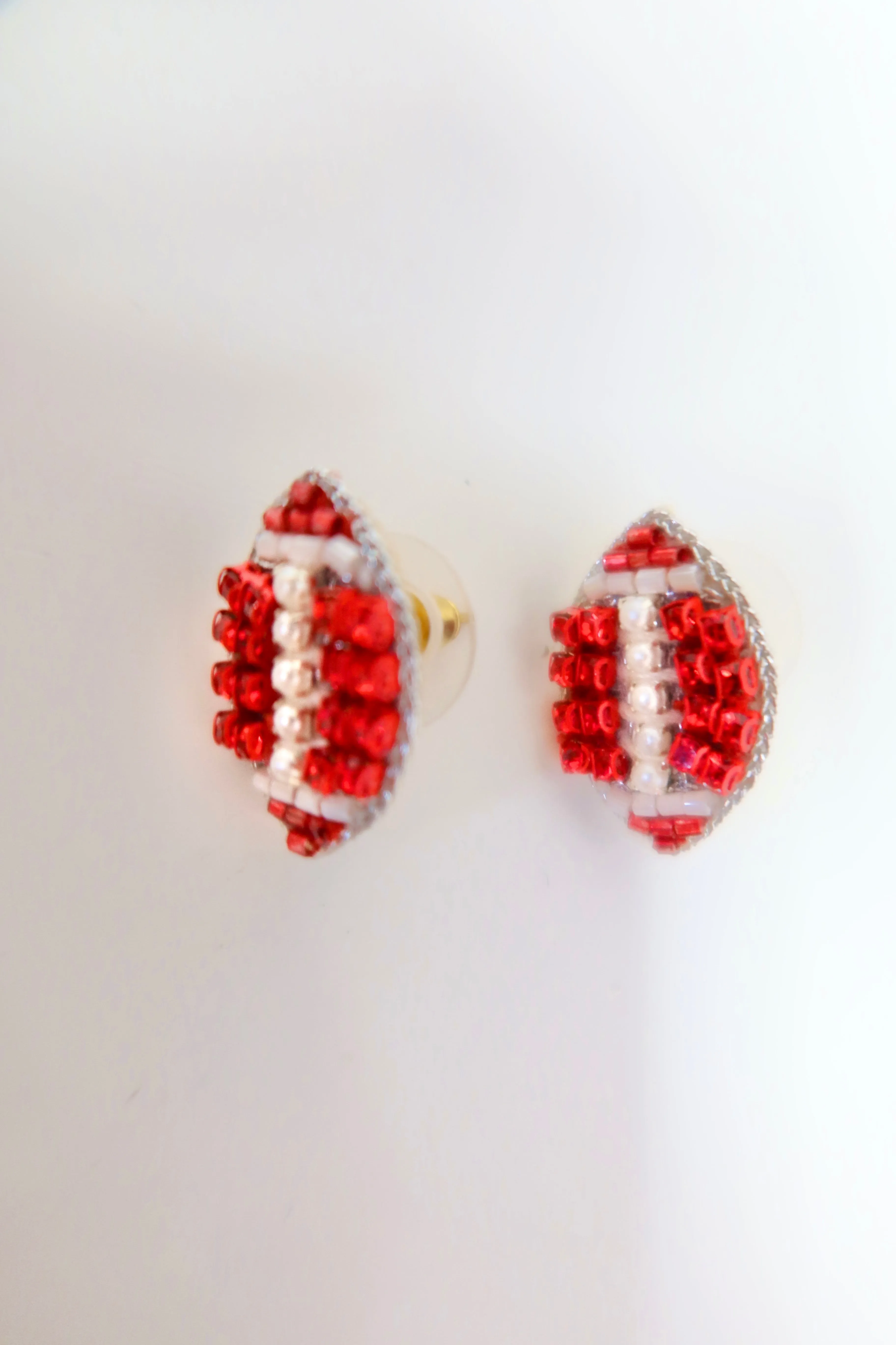 Beaded Football Studs, RED