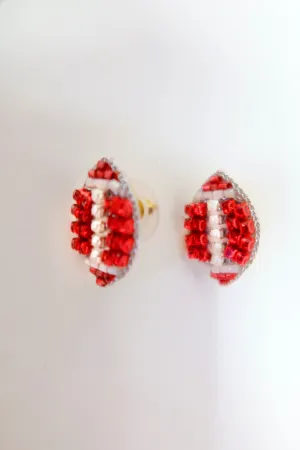 Beaded Football Studs, RED
