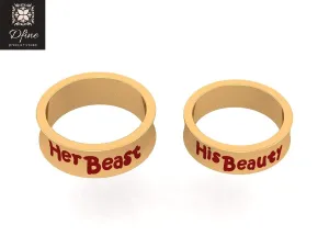 Beauty and The Beast Rings For Couple His and Her Wedding Bands Solid 925 Sterling Silver