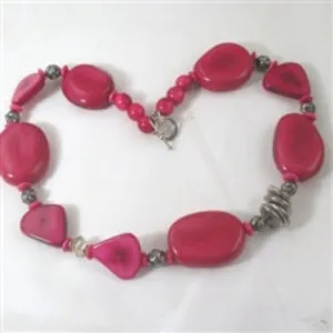 Big Bold Vegetable Ivory Tagua Nut Bead Necklace in Hot Pink