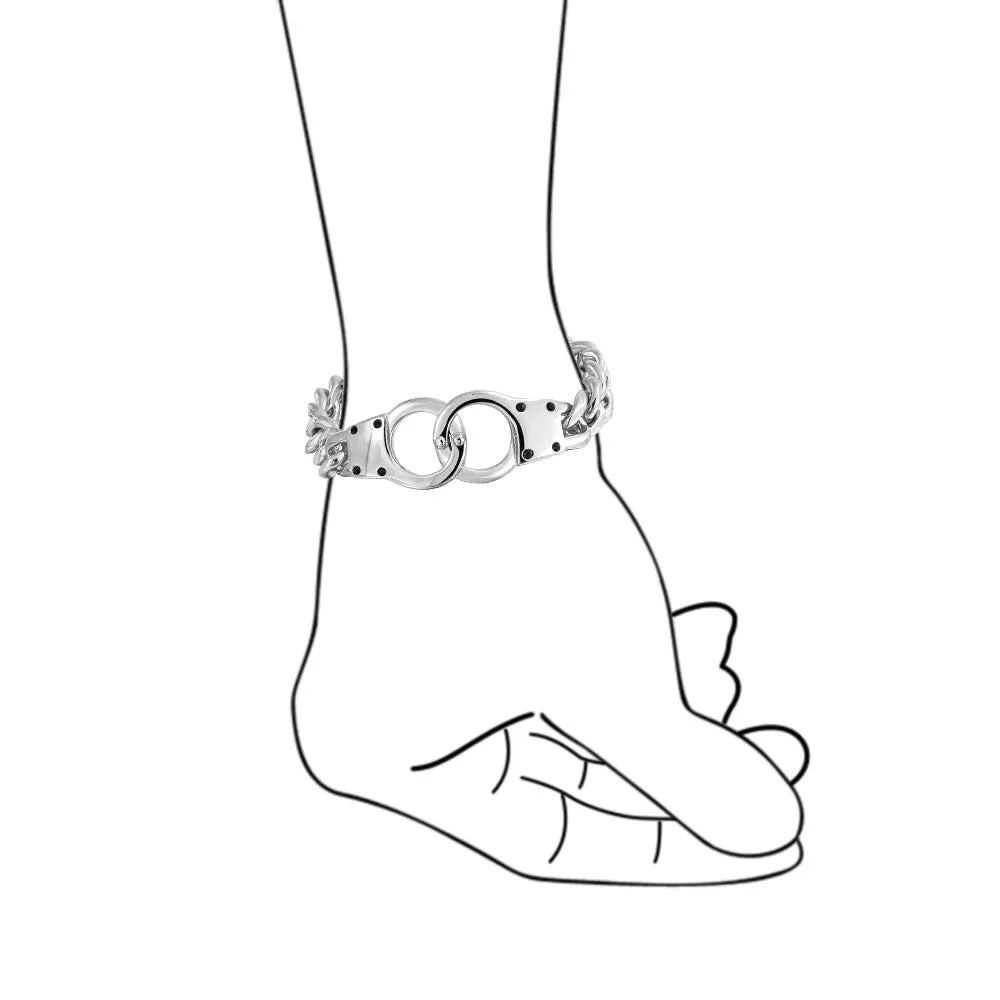 Biker Jewelry Chain Link Bracelet with Handcuff and Padlock Black IP Silver Tone 8-8.5 Inch