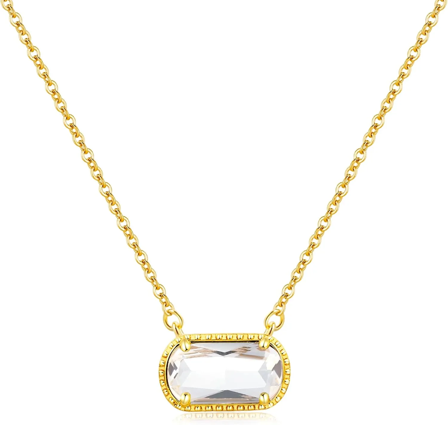 Birthstone Necklace for Women 14k Gold Plated Preppy Oval Stone Necklaces Trendy Zircon Pendant Necklaces Birthday Gifts for Women Mom Wife Friends