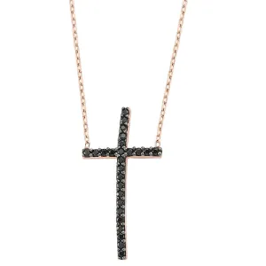 Black Cross Silver Necklace Pendant in Rose Gold