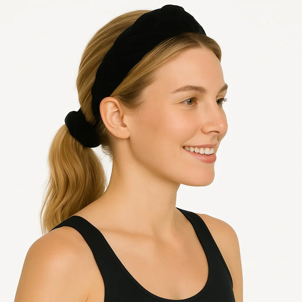 Black Velvet Valentine's Day Headbands and Scrunchies for Women and Girls, Velvet Hair Braid Headband for Women and Girls (Black Braided Hairband)