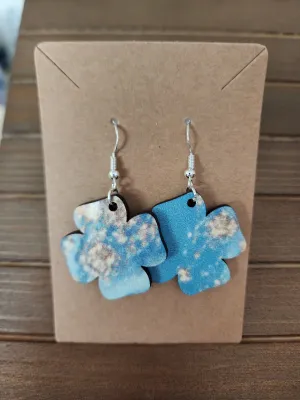 Blue and gold clover shaped earrings