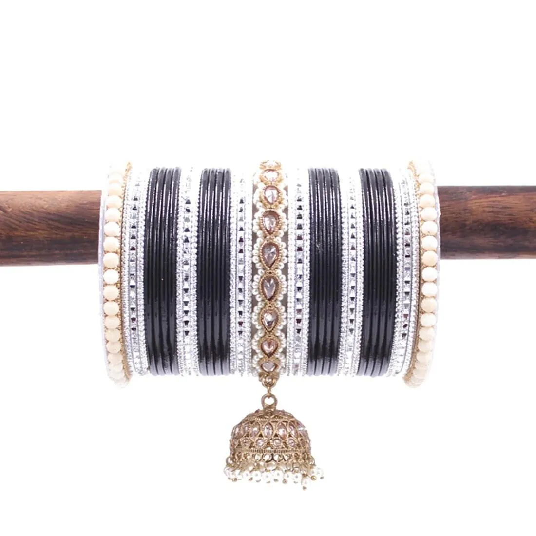Bollywood Style jhumki Kundan Pearl Tassel Bangles Set
