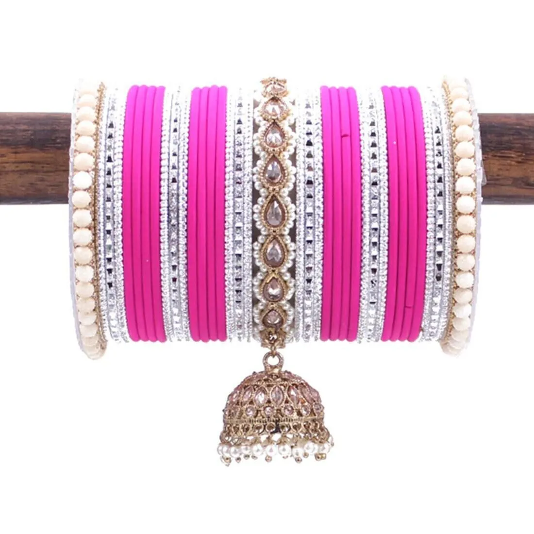 Bollywood Style jhumki Kundan Pearl Tassel Bangles Set