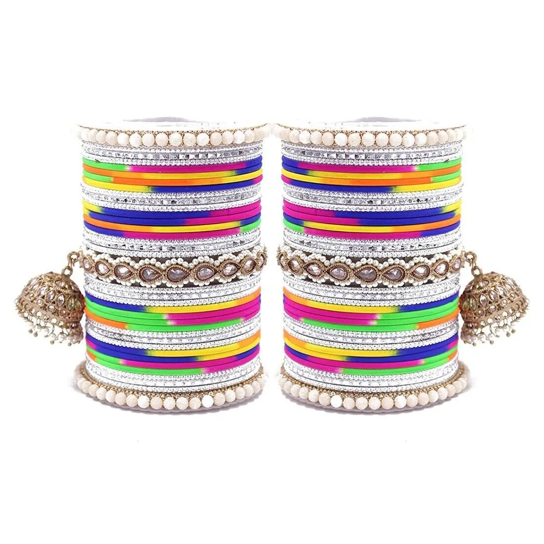 Bollywood Style jhumki Kundan Pearl Tassel Bangles Set