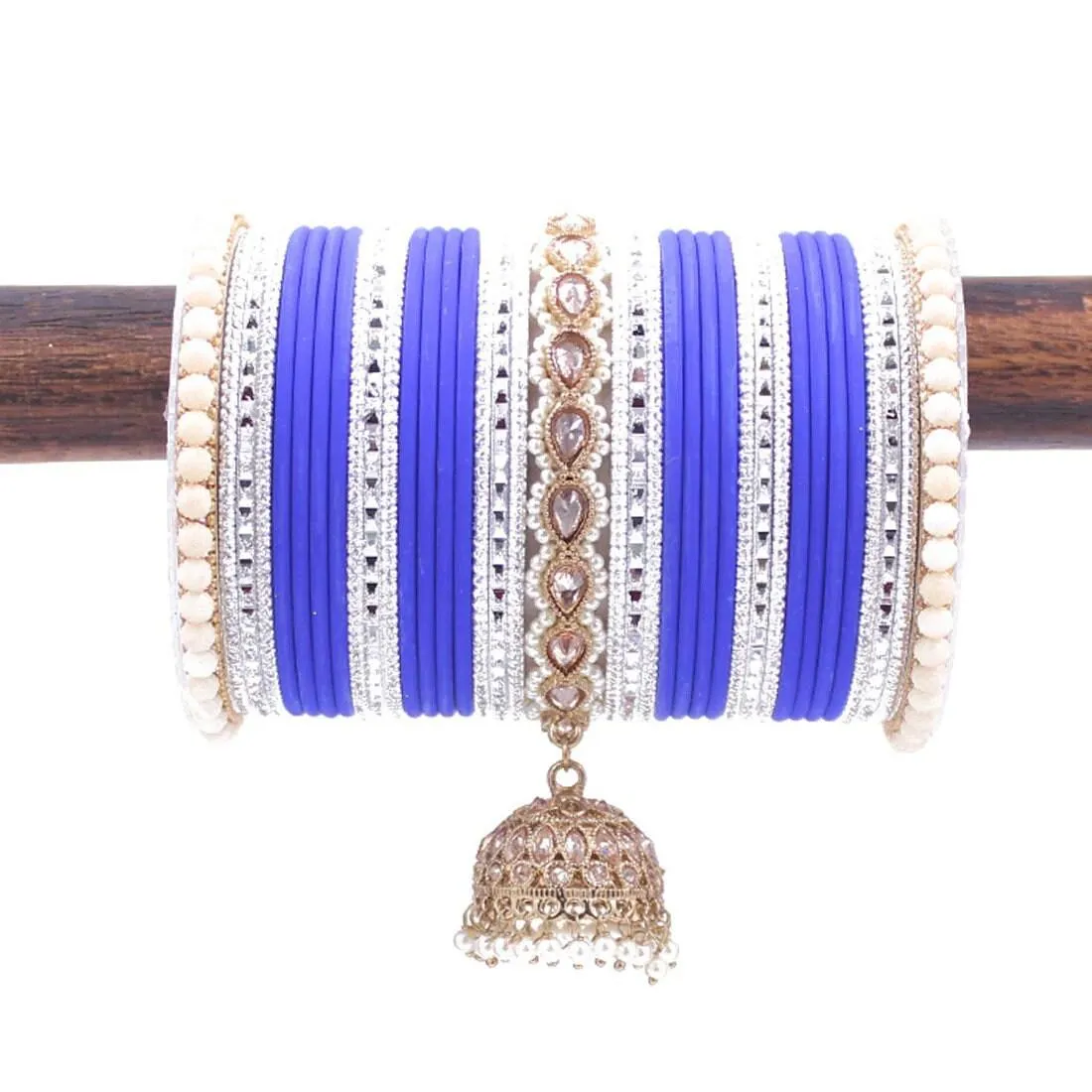 Bollywood Style jhumki Kundan Pearl Tassel Bangles Set