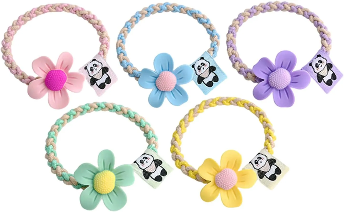 Braided Twist Flower Panda Headband Cartoon Hairband Elastic Headband Panda Style Hair Rope Women's Ponytail Hair Clip Suitable for Girls' Hair Making