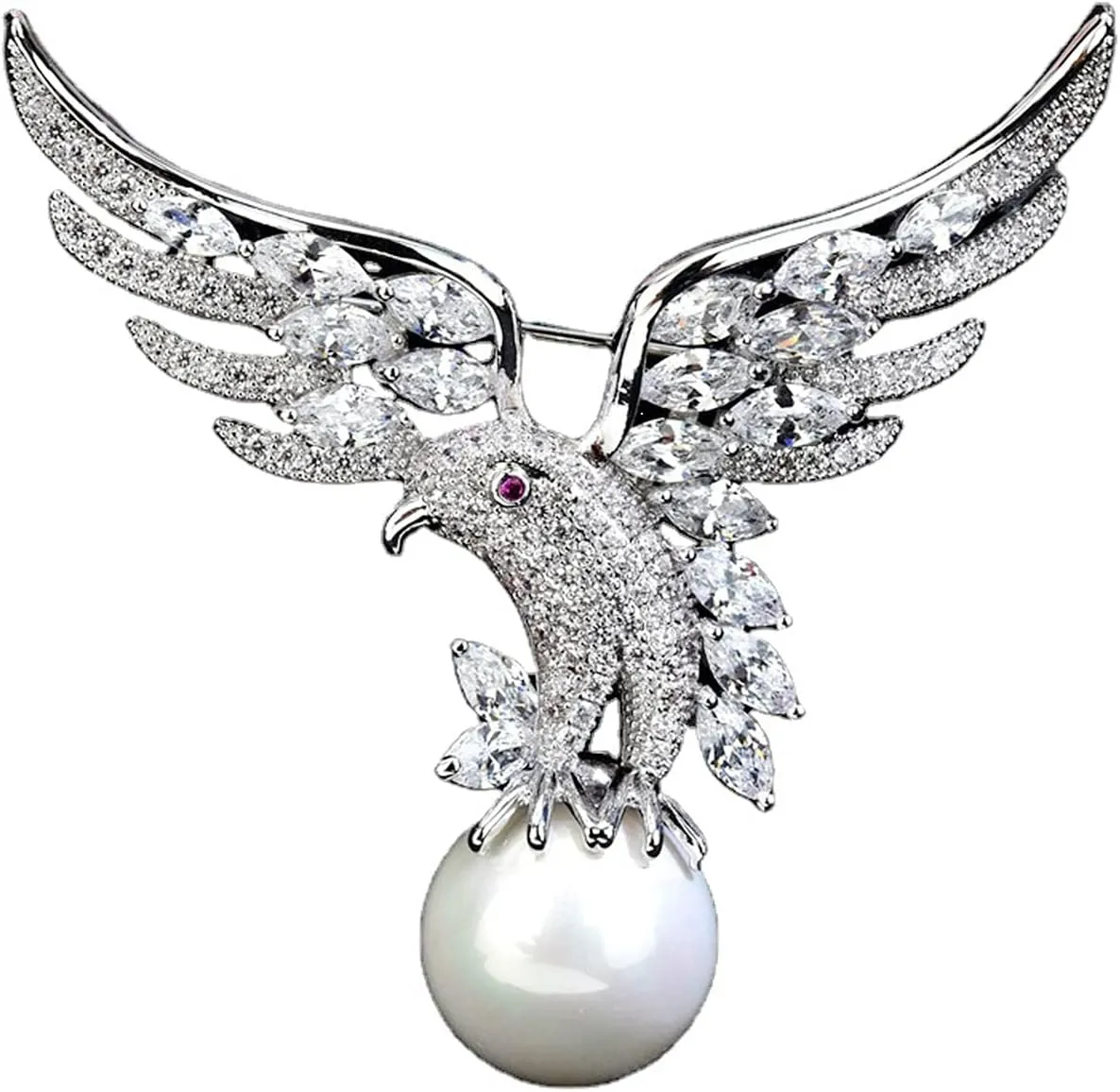 Brooches for Women Flying Eagle Brooch Pin Bird Lapel Pins with Imitation Pearl Brooch Silver Color Broach