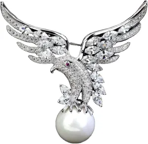 Brooches for Women Flying Eagle Brooch Pin Bird Lapel Pins with Imitation Pearl Brooch Silver Color Broach