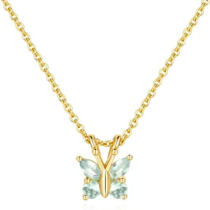 Butterfly Pendant Necklace 14K Gold Necklaces for Women Trendy Diamond Pendant Necklaces Lightweight Dainty Gold Necklace Light Blue CZ Stones