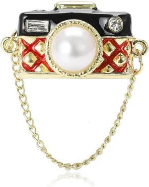 Camera Brooch Pins for Women, Pearl Camera Brooch Pin, Cute Camera Brooch Lapel Pin, Bohemian Camera Brooches Pins for Women Hat Bag Suit Dress Accessories Jewelry