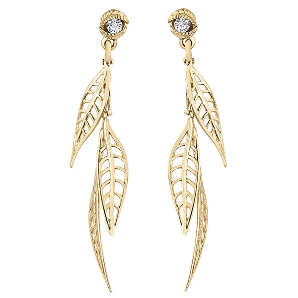 Canadian Diamond Leaf Dangle Earrings