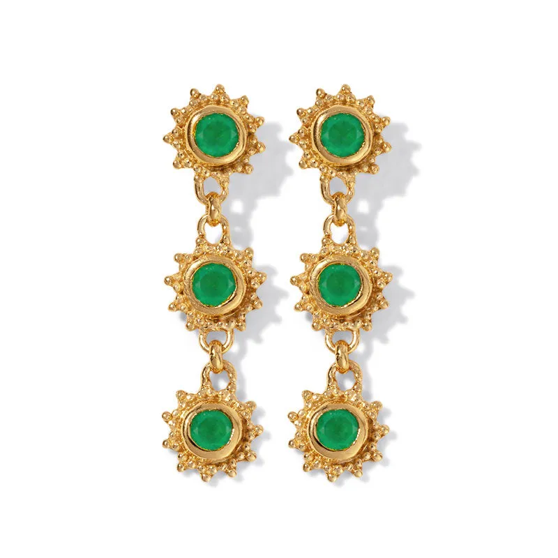 Cascading Soleil Stud, Green Onyx, Gold