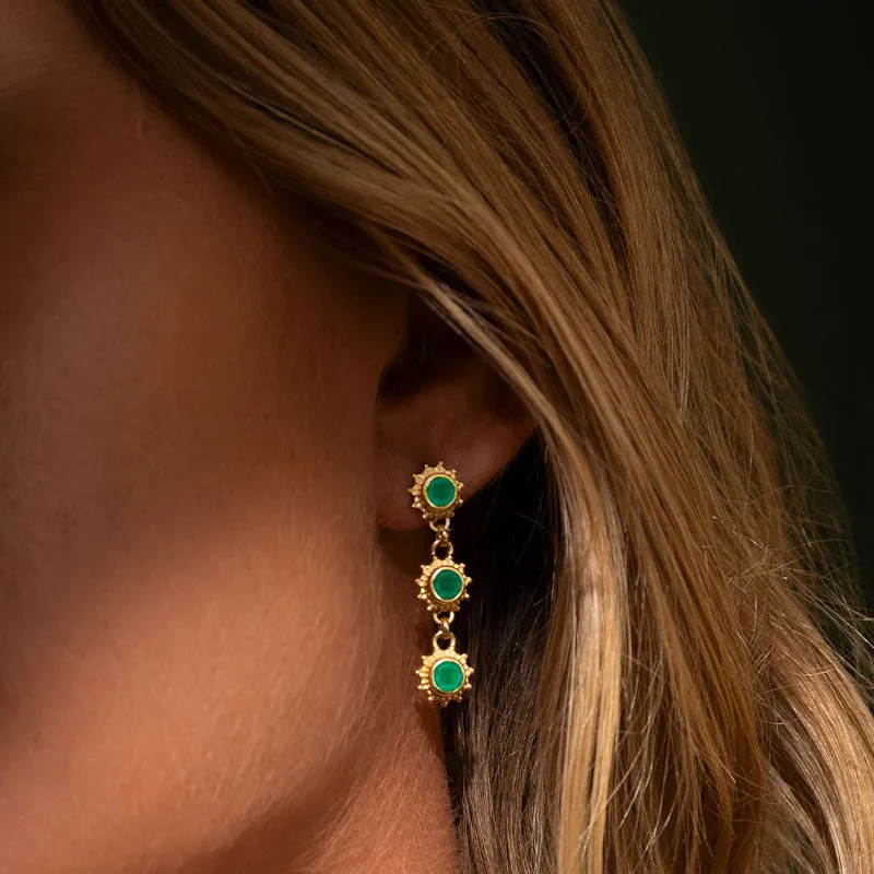 Cascading Soleil Stud, Green Onyx, Gold