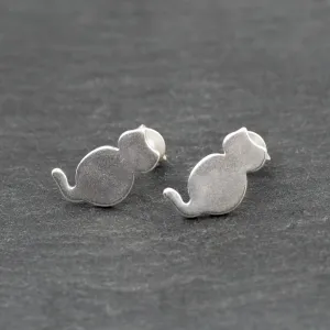 Cat Silver Plate Stud Earrings