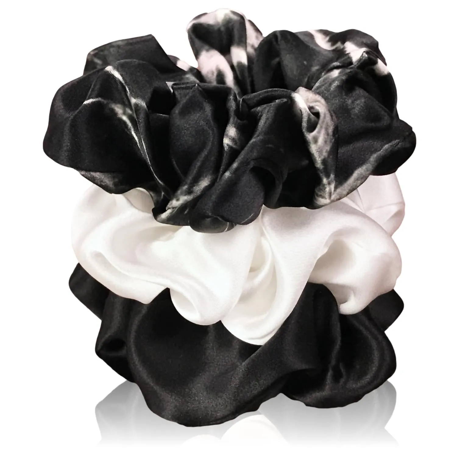 Celestial Silk Mulberry Silk Scrunchies for Hair (Black, Ivory, Black Marble)