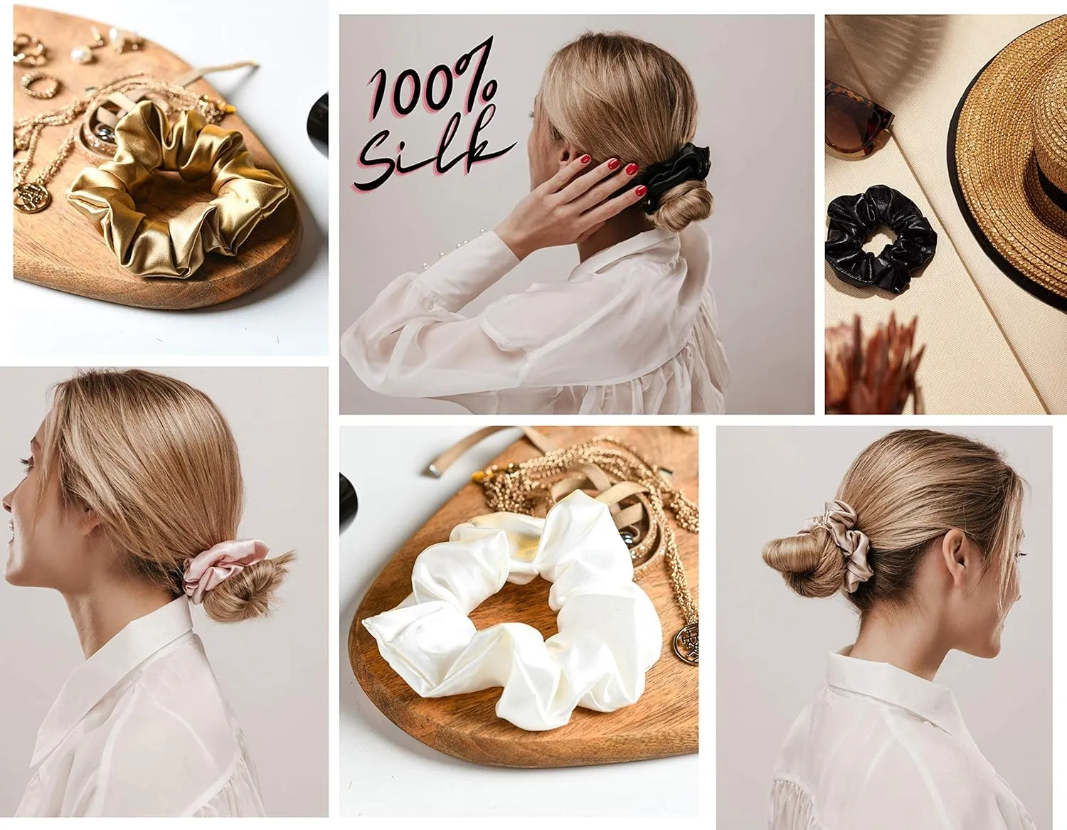 Celestial Silk Mulberry Silk Scrunchies for Hair (Black Marble)