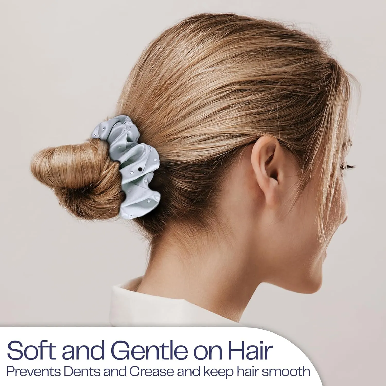 Celestial Silk Mulberry Silk Scrunchies for Hair (Black, Silver, White with Rhinestones)