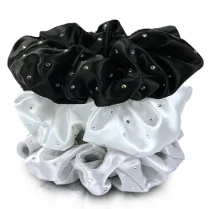 Celestial Silk Mulberry Silk Scrunchies for Hair (Black, Silver, White with Rhinestones)